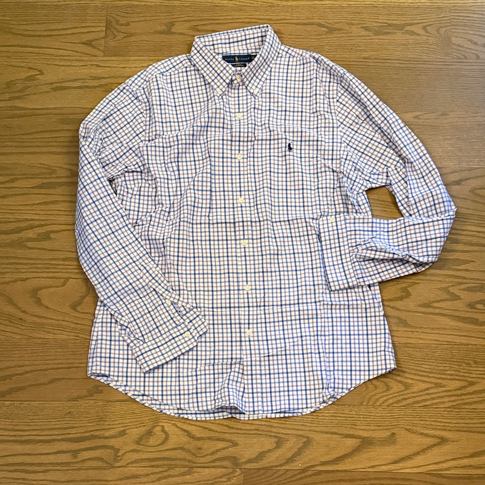 Ralph Lauren Men's Checkered Shirt in White and Blue